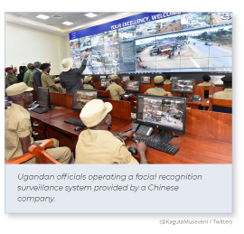 Ugandan officials operating a facial recognition surveillance system provided by a Chinese company.